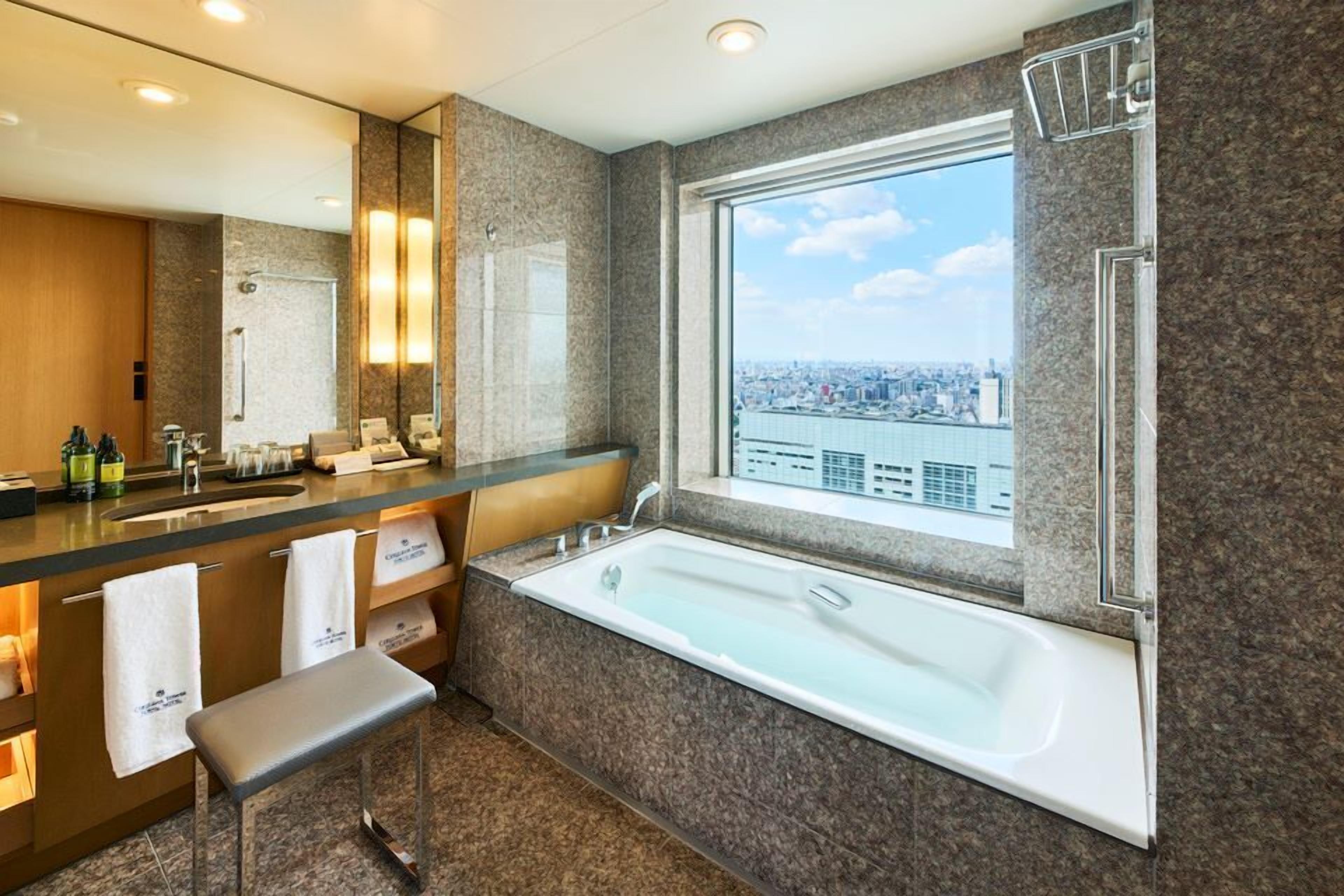 Newly Renovated - Cerulean Corner Twin Room with Japanese Style Lounge Access, Non Smoking | Bathroom | Designer toiletries, hair dryer, bathrobes, slippers