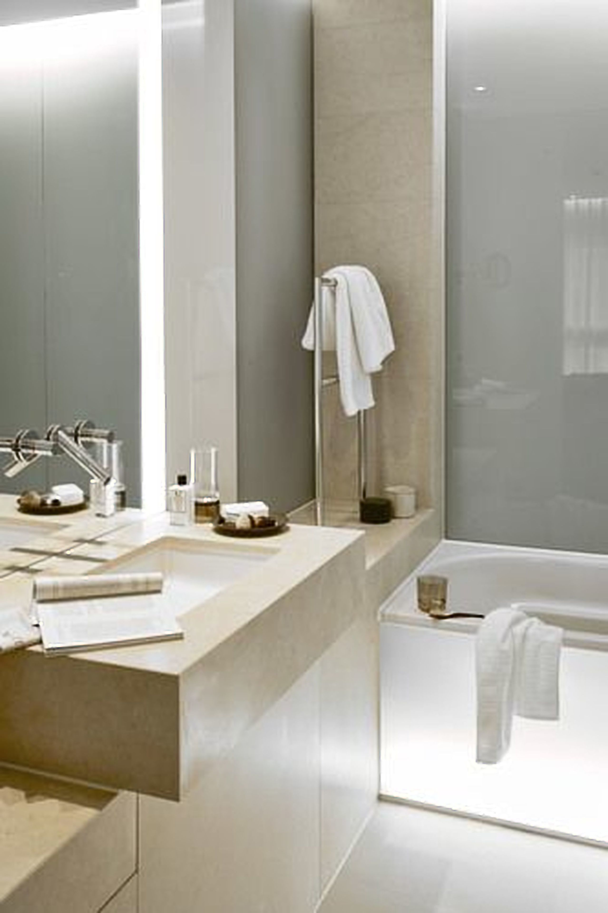 designer toiletries, hair dryer, bathrobes, slippers