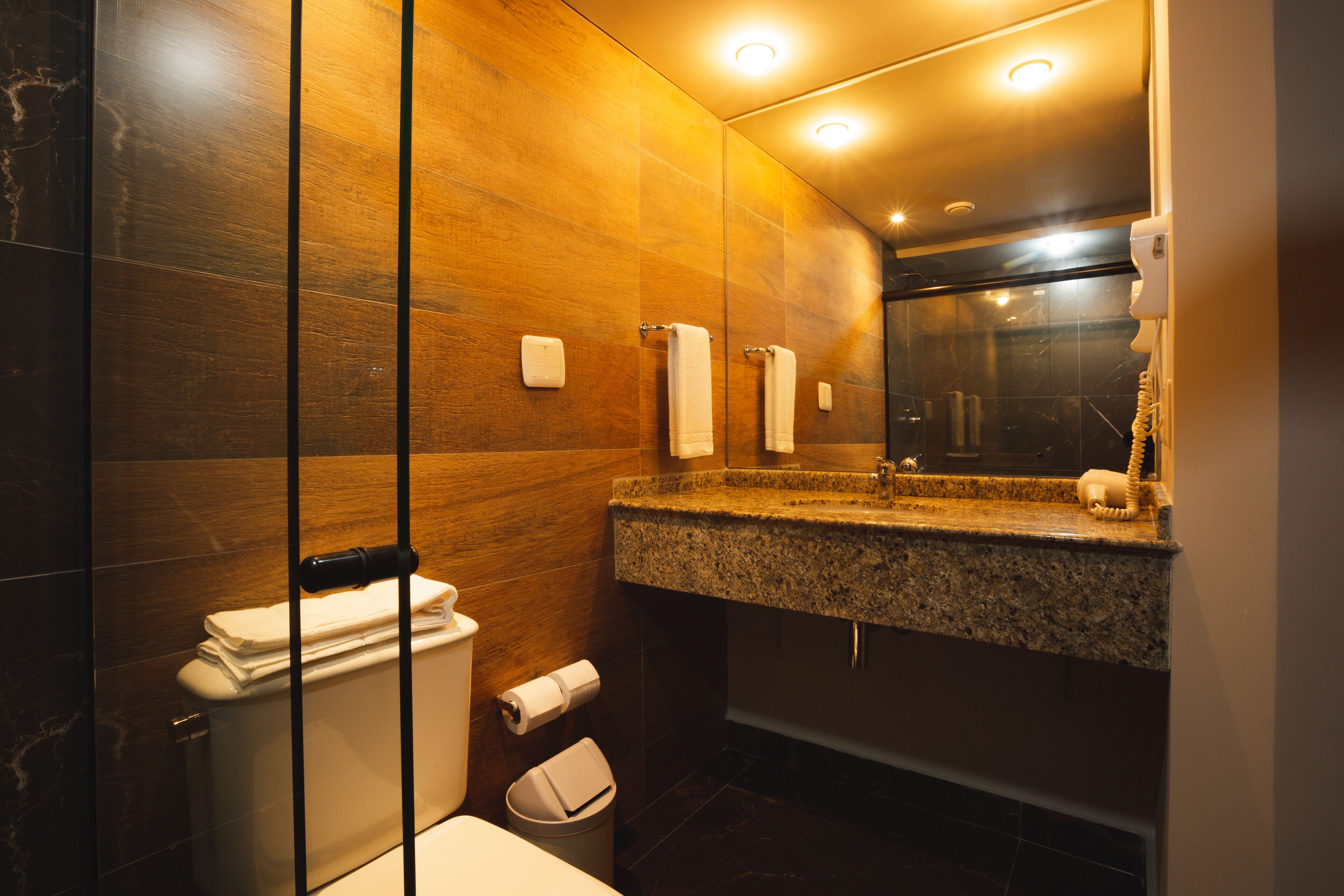 shower, eco-friendly toiletries, hair dryer, towels