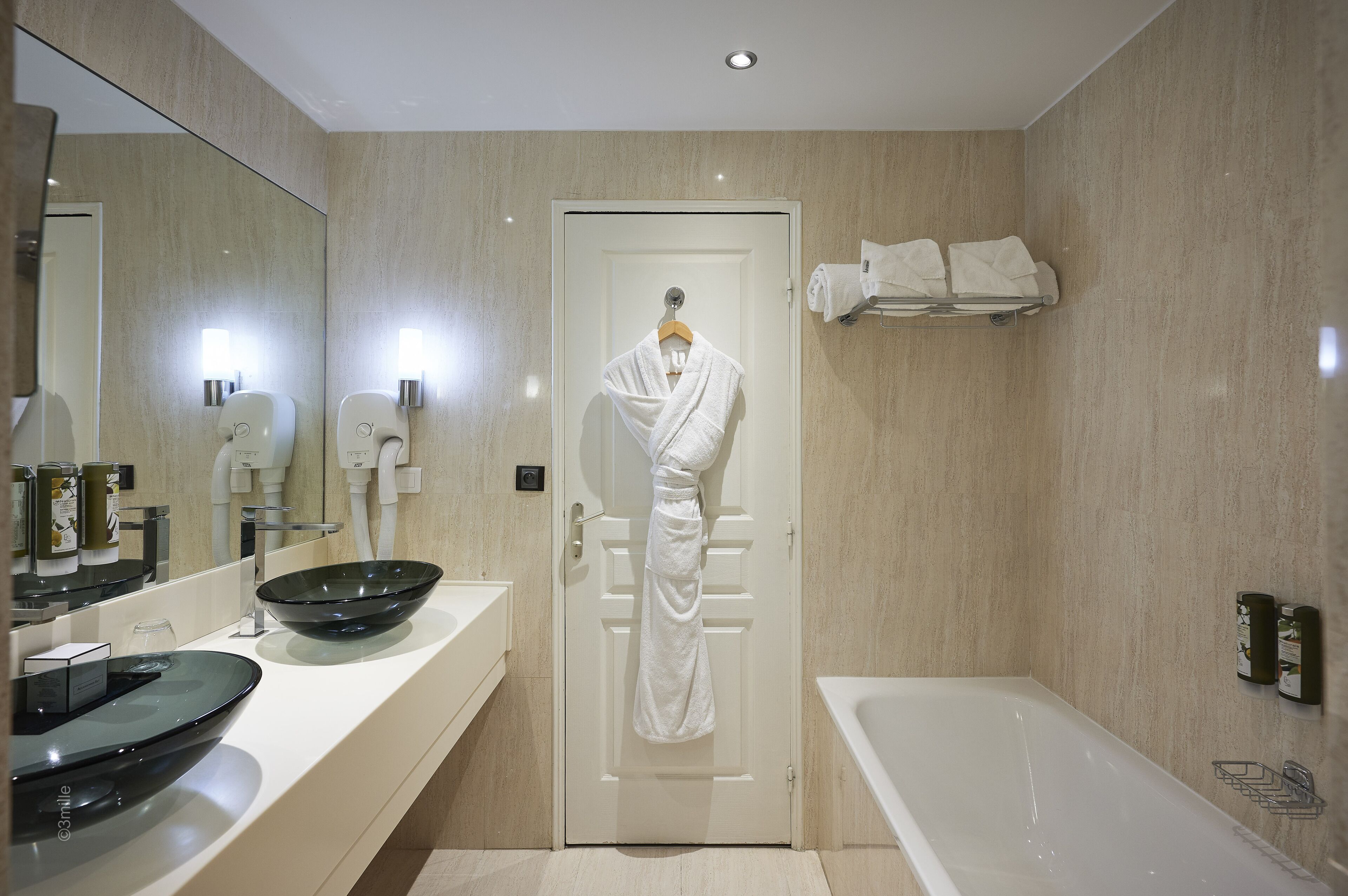 free toiletries, hair dryer, towels