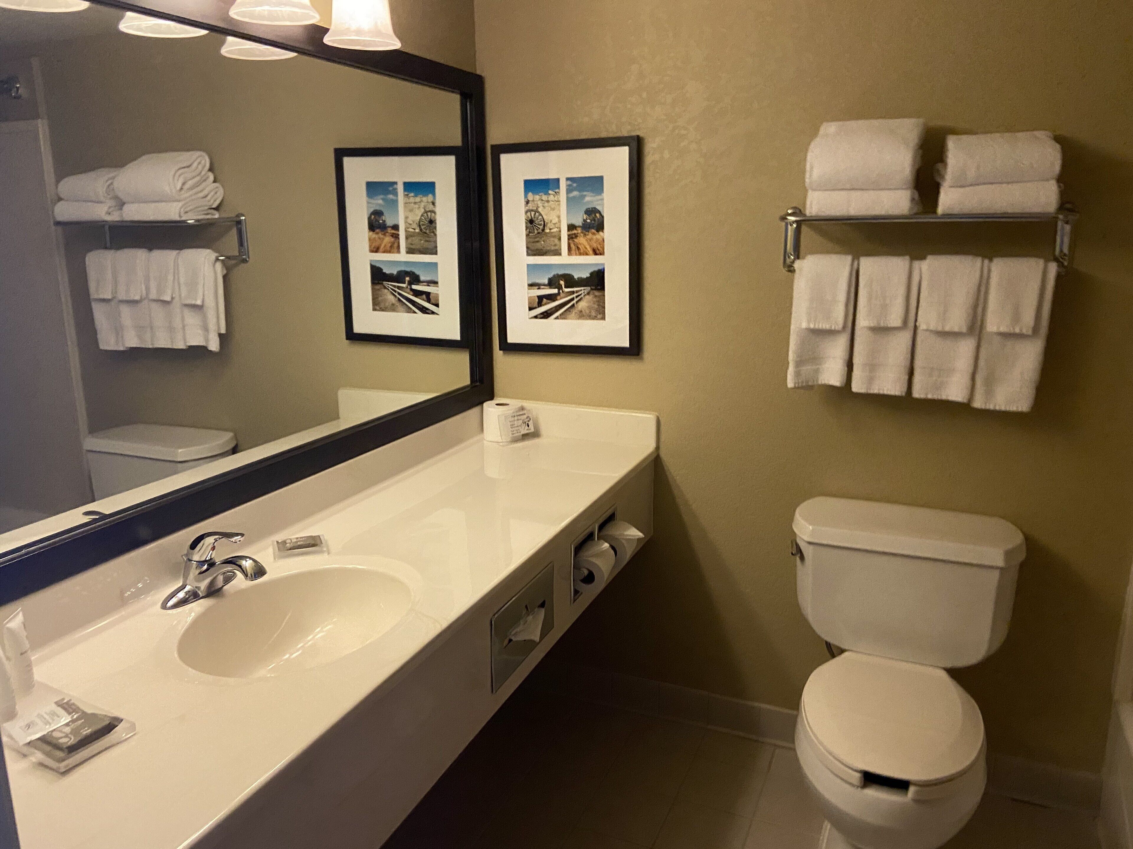 free toiletries, hair dryer, towels