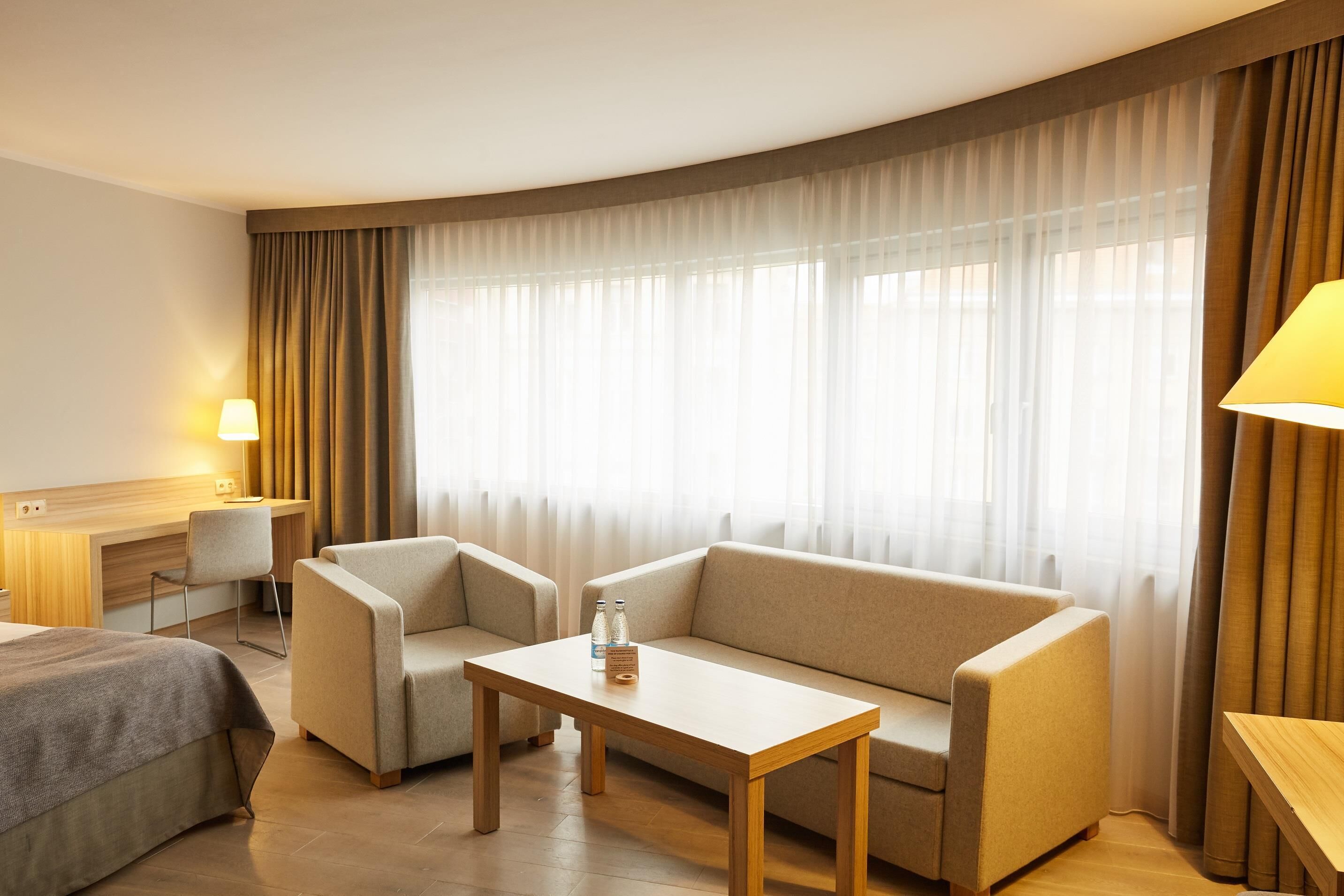In-room safe, desk, laptop workspace, blackout curtains