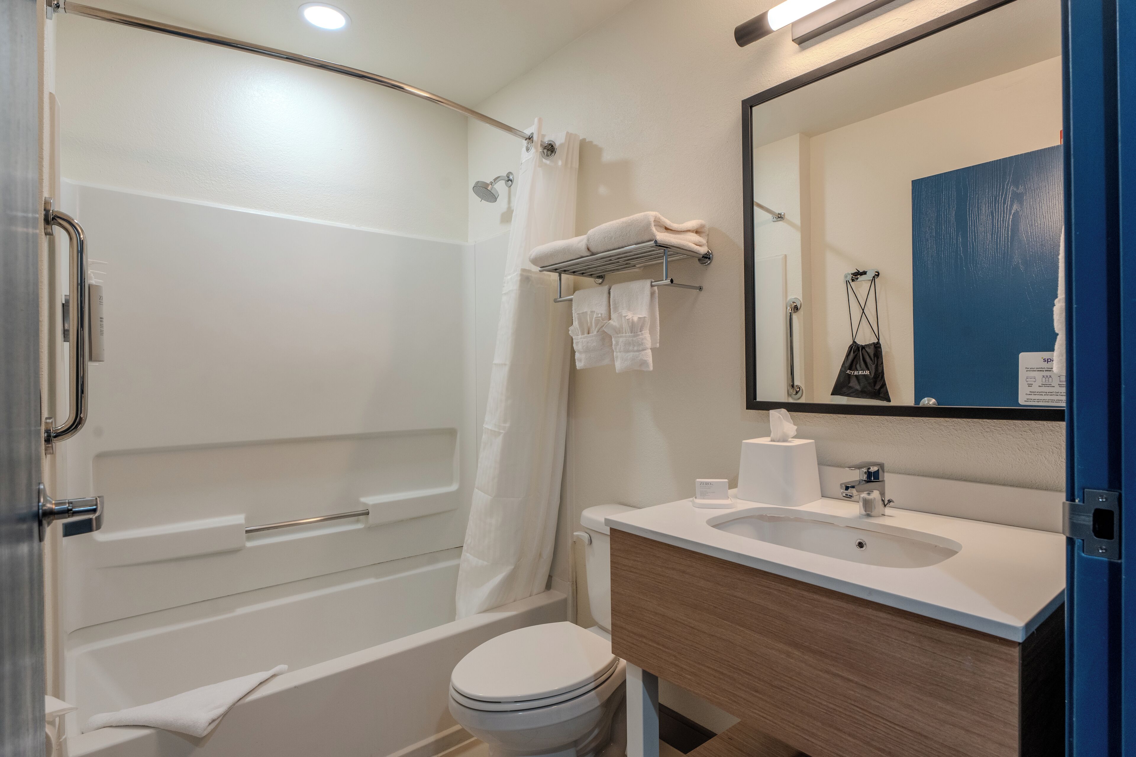 free toiletries, hair dryer, towels