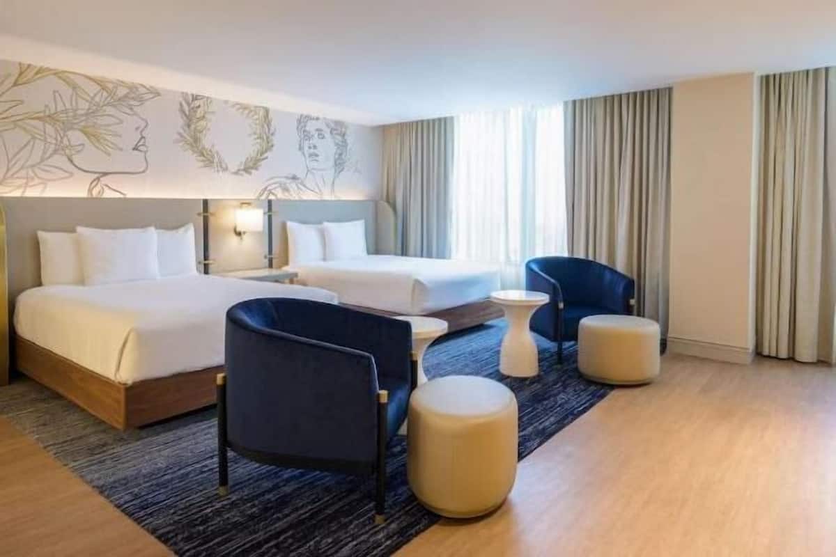 In-room safe, desk, laptop workspace, blackout curtains