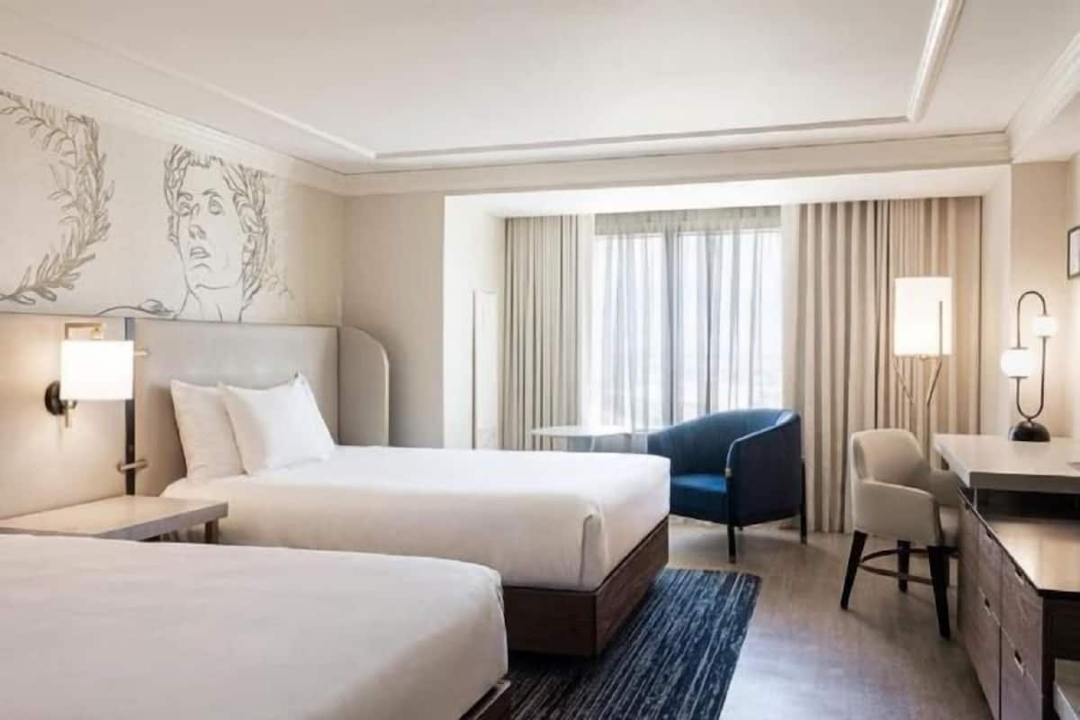 In-room safe, desk, laptop workspace, blackout curtains