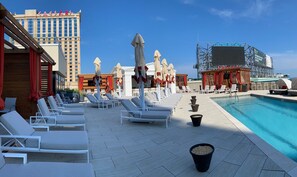 Seasonal outdoor pool, open 10:00 AM to 6 PM, pool cabanas (surcharge)