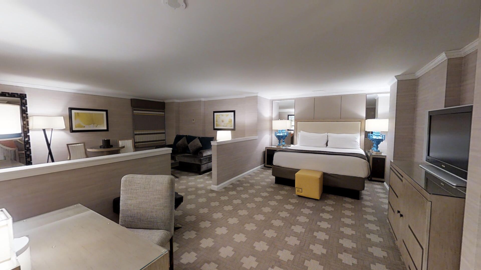 Forum Tower, Parlor Suite, 1 King, City View, Non-Smoking | In-room safe, desk, laptop workspace, blackout curtains