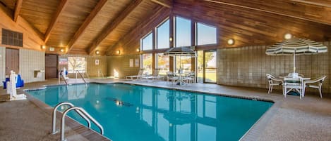 Indoor pool, open 7:00 AM to 11:00 PM, pool loungers