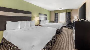 Desk, laptop workspace, blackout drapes, soundproofing