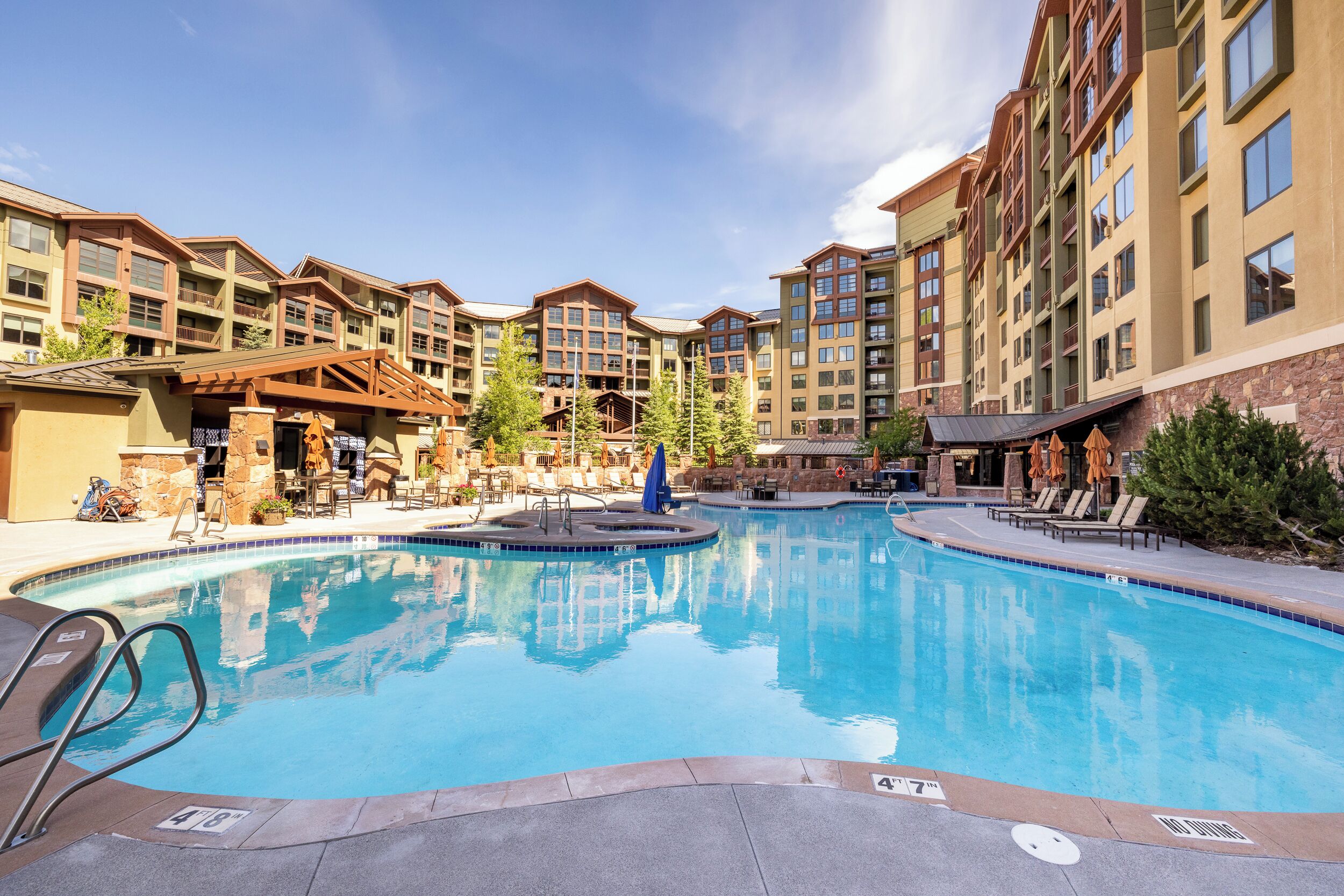 outdoor pool, pool loungers