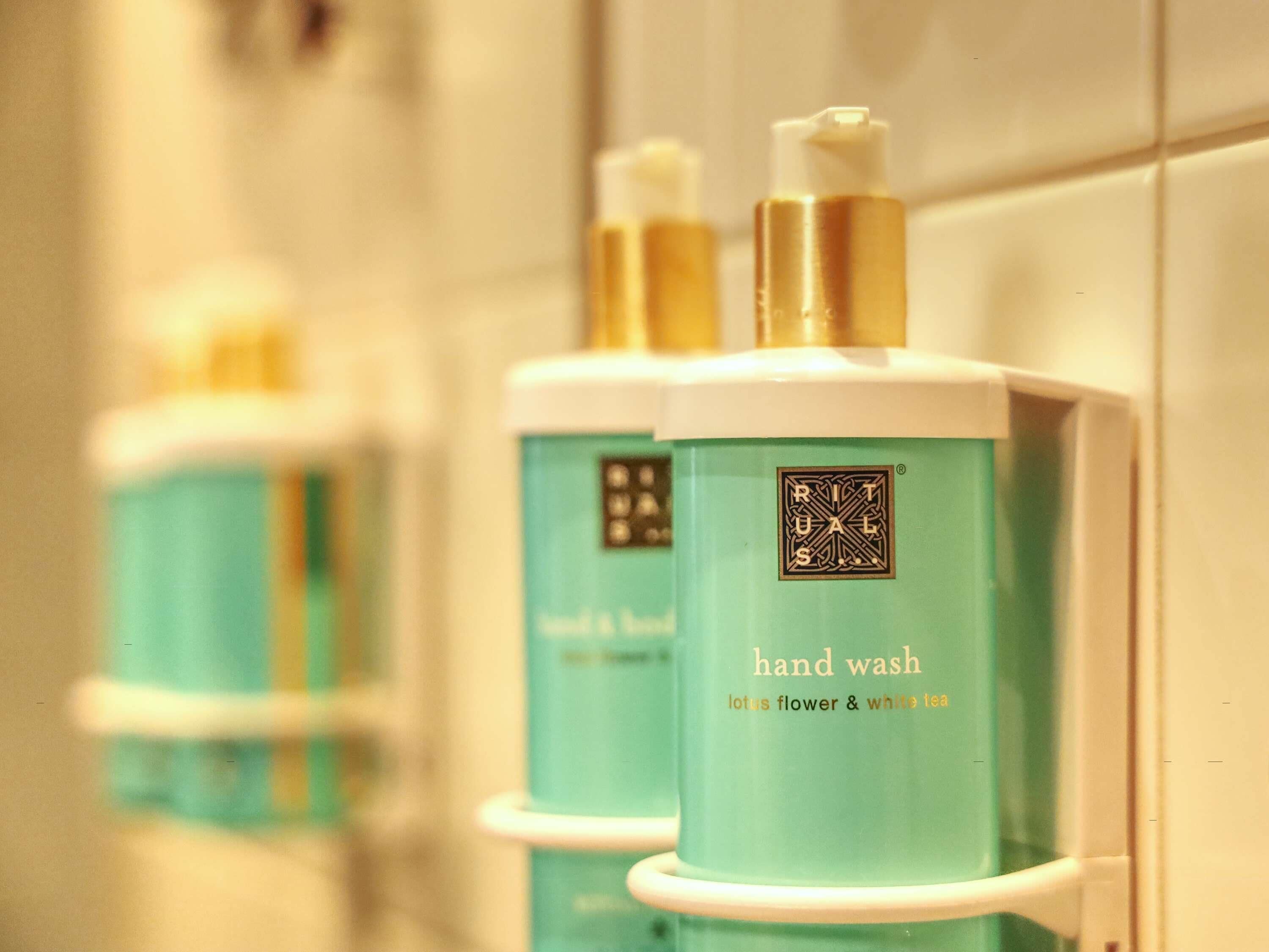 premium bedding, desk, laptop workspace, blackout curtains