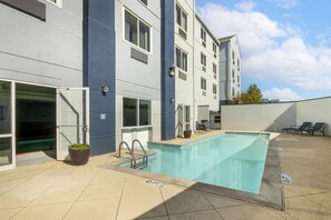 Indoor pool, outdoor pool, pool loungers