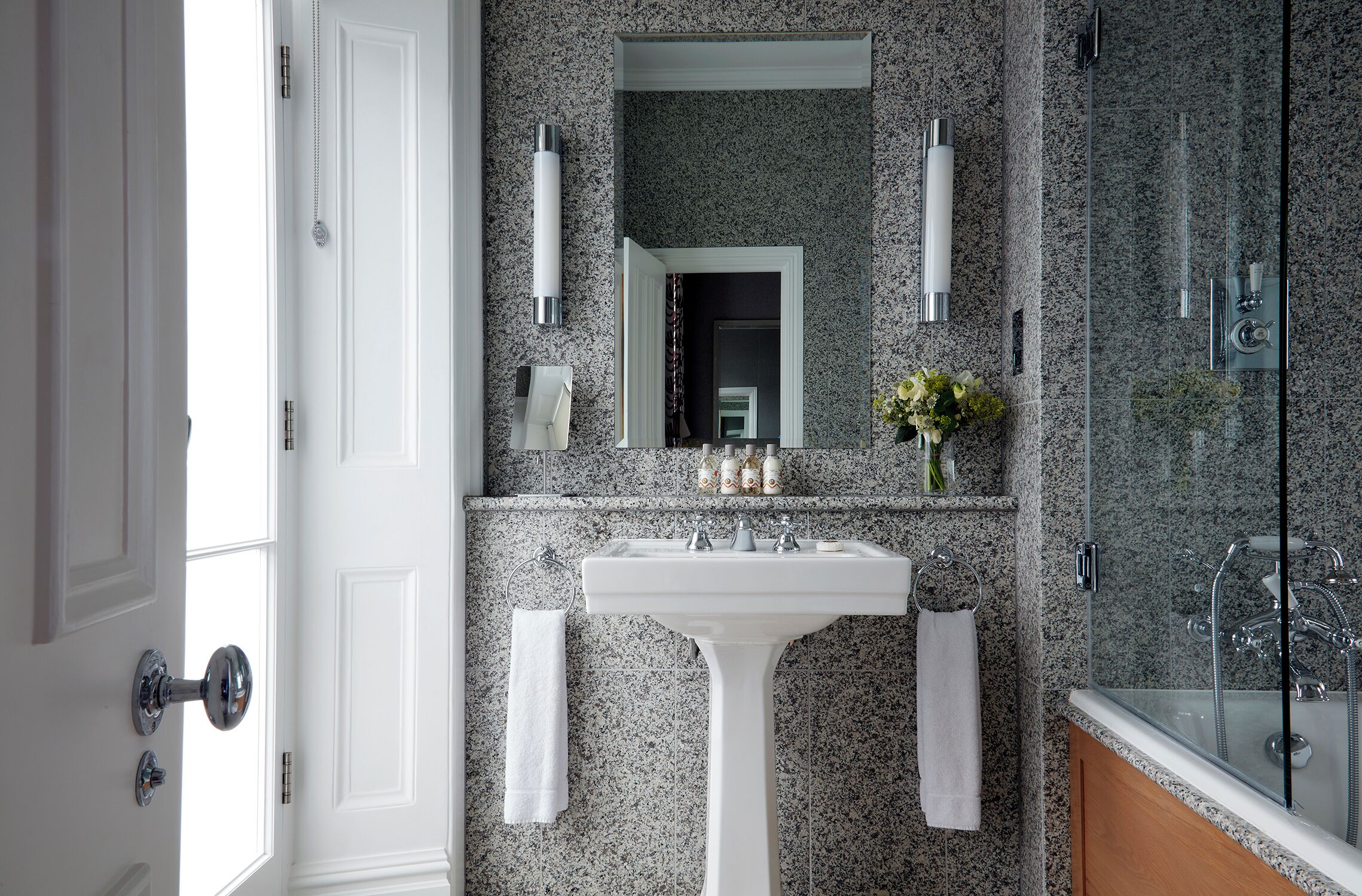 luxury room | bathroom | rainfall showerhead, designer toiletries, hair dryer, bathrobes