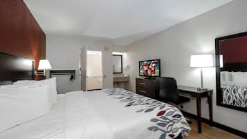 Desk, blackout drapes, iron/ironing board (on request), WiFi (free)