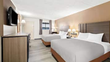Premium bedding, pillowtop beds, desk, blackout drapes