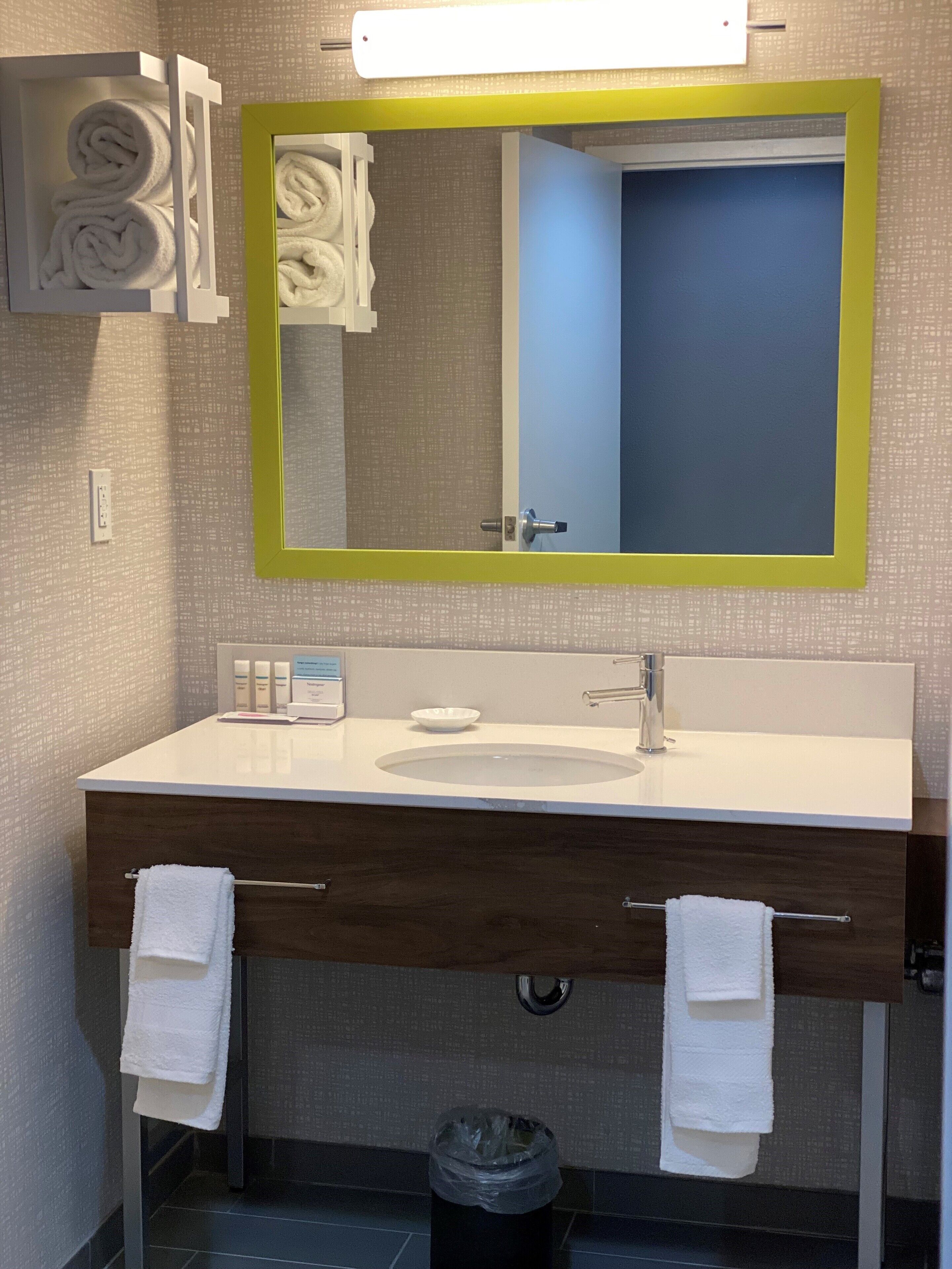 free toiletries, hair dryer, towels