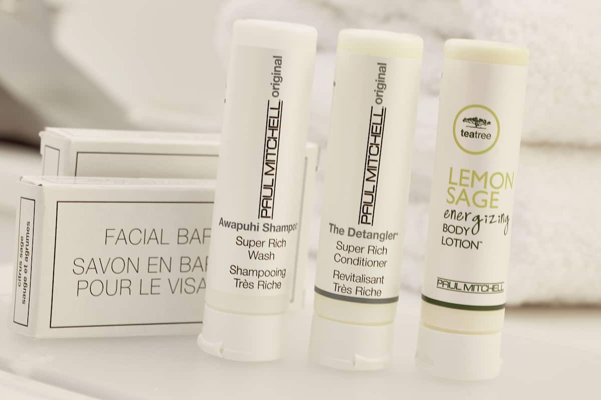 combined shower/bathtub, free toiletries, hair dryer, towels