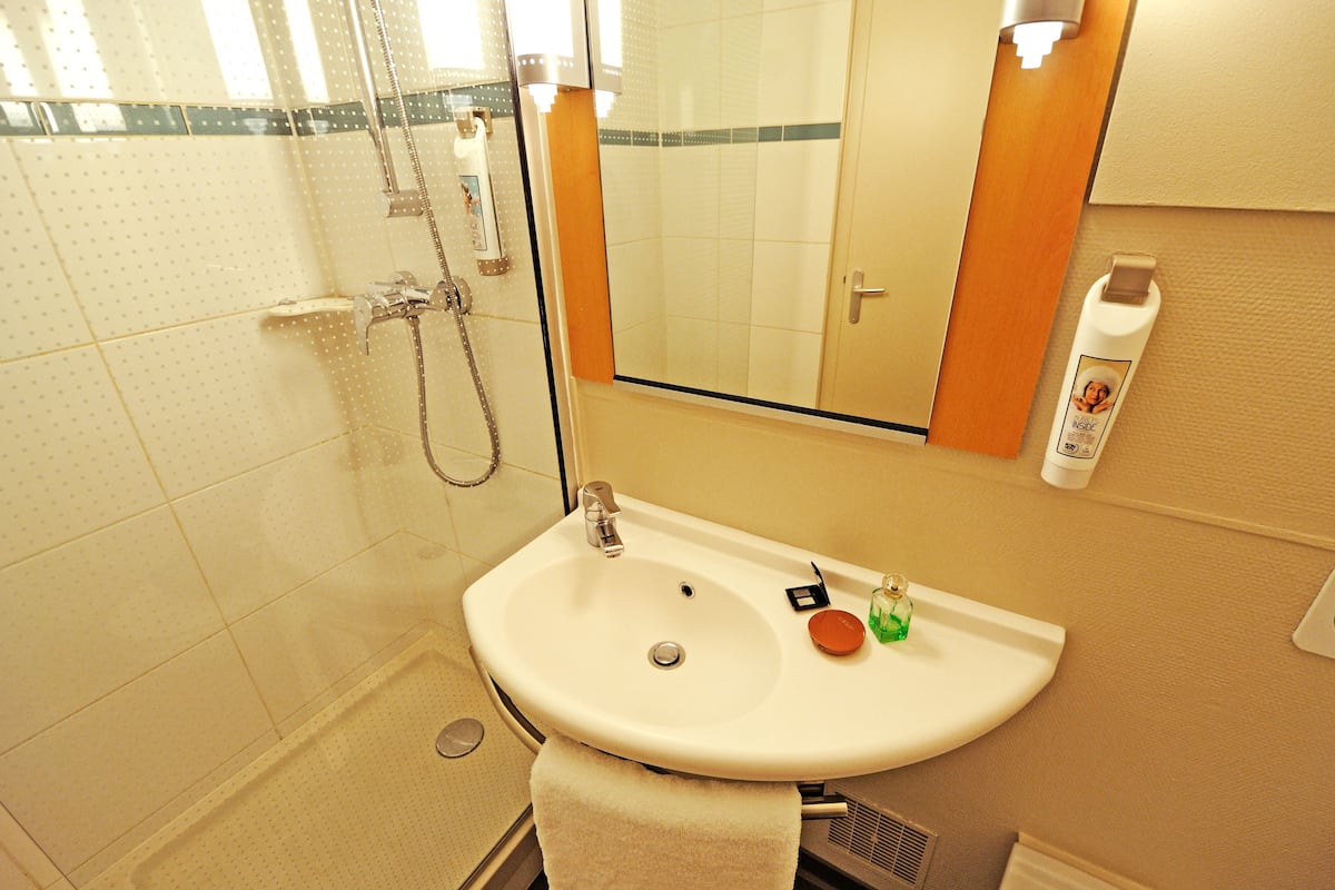 eco-friendly toiletries, hair dryer, towels, soap