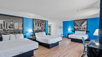 Family Room 3 Queen Beds Oversized Non Smoking | Desk, laptop workspace, blackout curtains, iron/ironing board