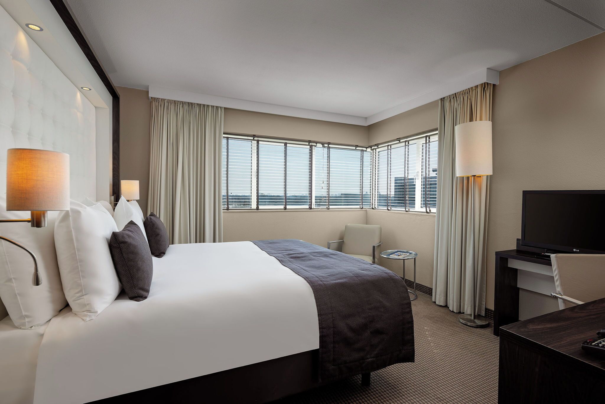 In-room safe, desk, laptop workspace, blackout curtains