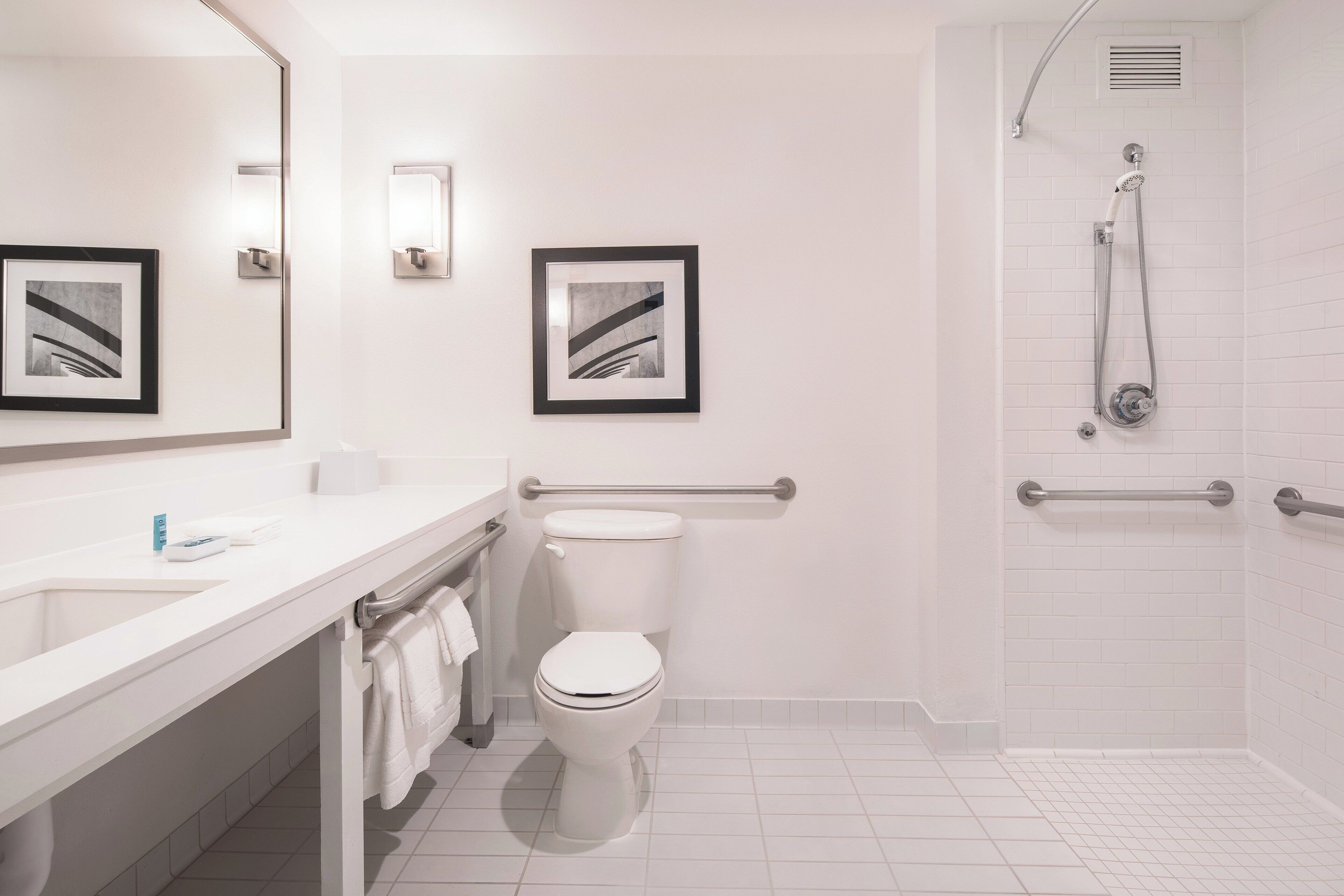 aloft, room, 1 king bed | bathroom | rainfall showerhead, designer toiletries, hair dryer, towels