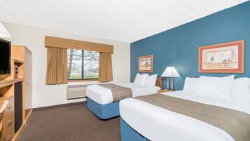 Desk, laptop workspace, blackout drapes, soundproofing