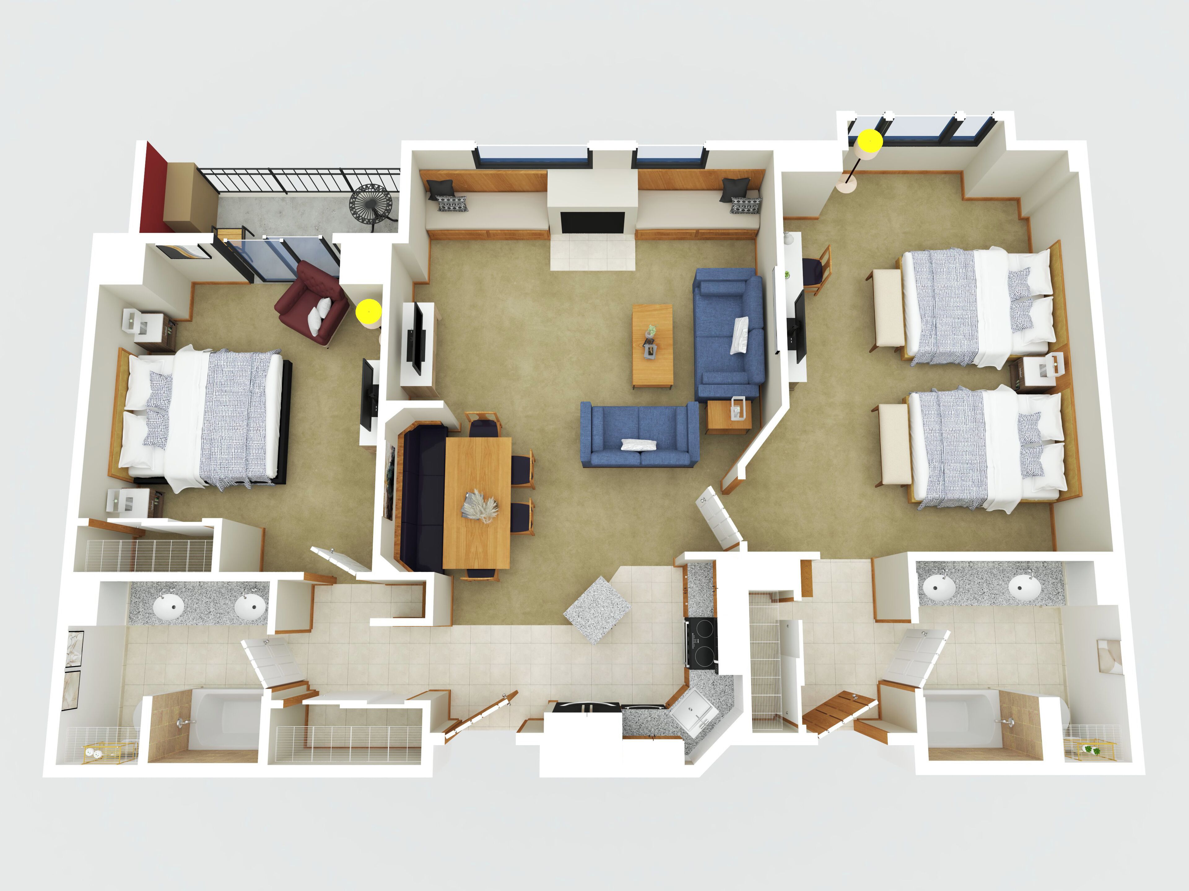condo, 2 bedrooms (1 king, 2 queen, 2 bath) | floor plan