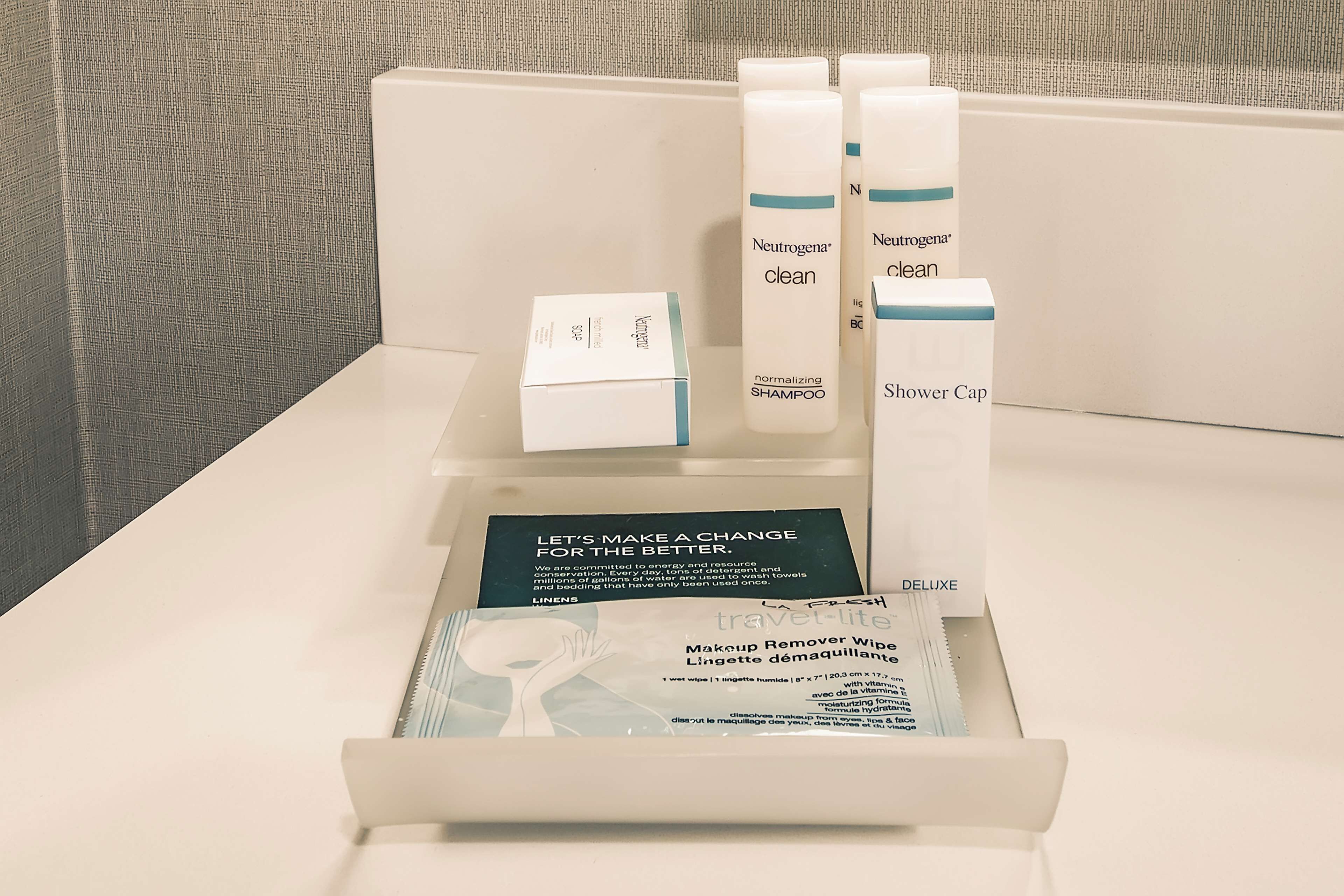 combined shower/bathtub, free toiletries, hair dryer, towels