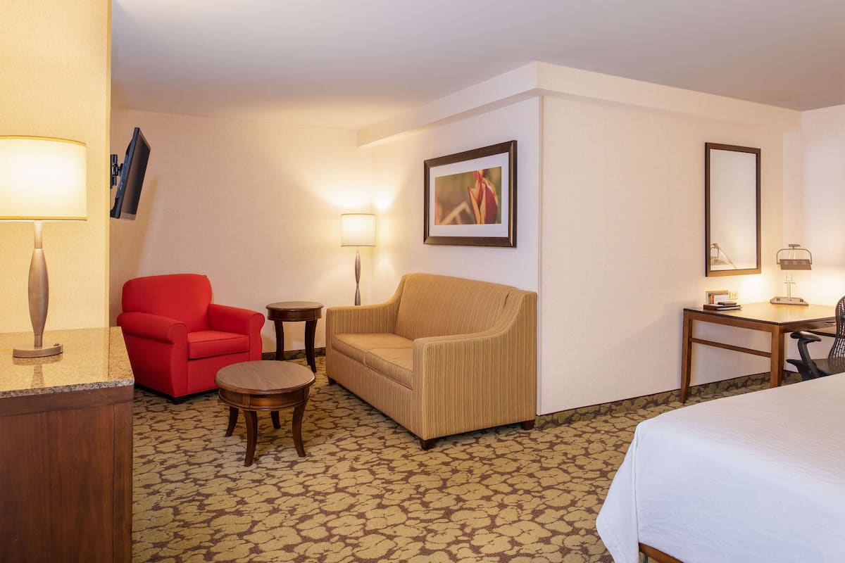 junior suite, 1 king bed | living area | 36-inch lcd tv with cable channels, tv, pay films