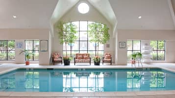 Indoor pool, open 8 AM to 10 PM, pool loungers