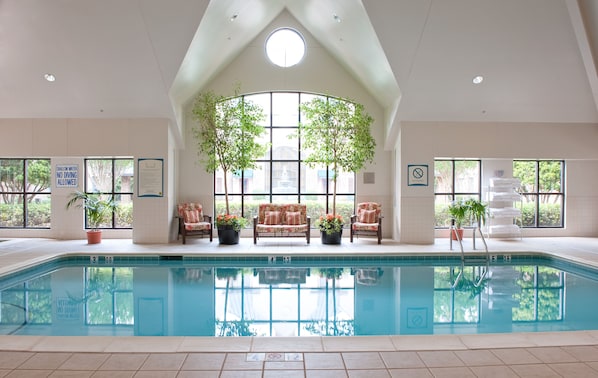 Indoor pool, open 8 AM to 10 PM, sun loungers