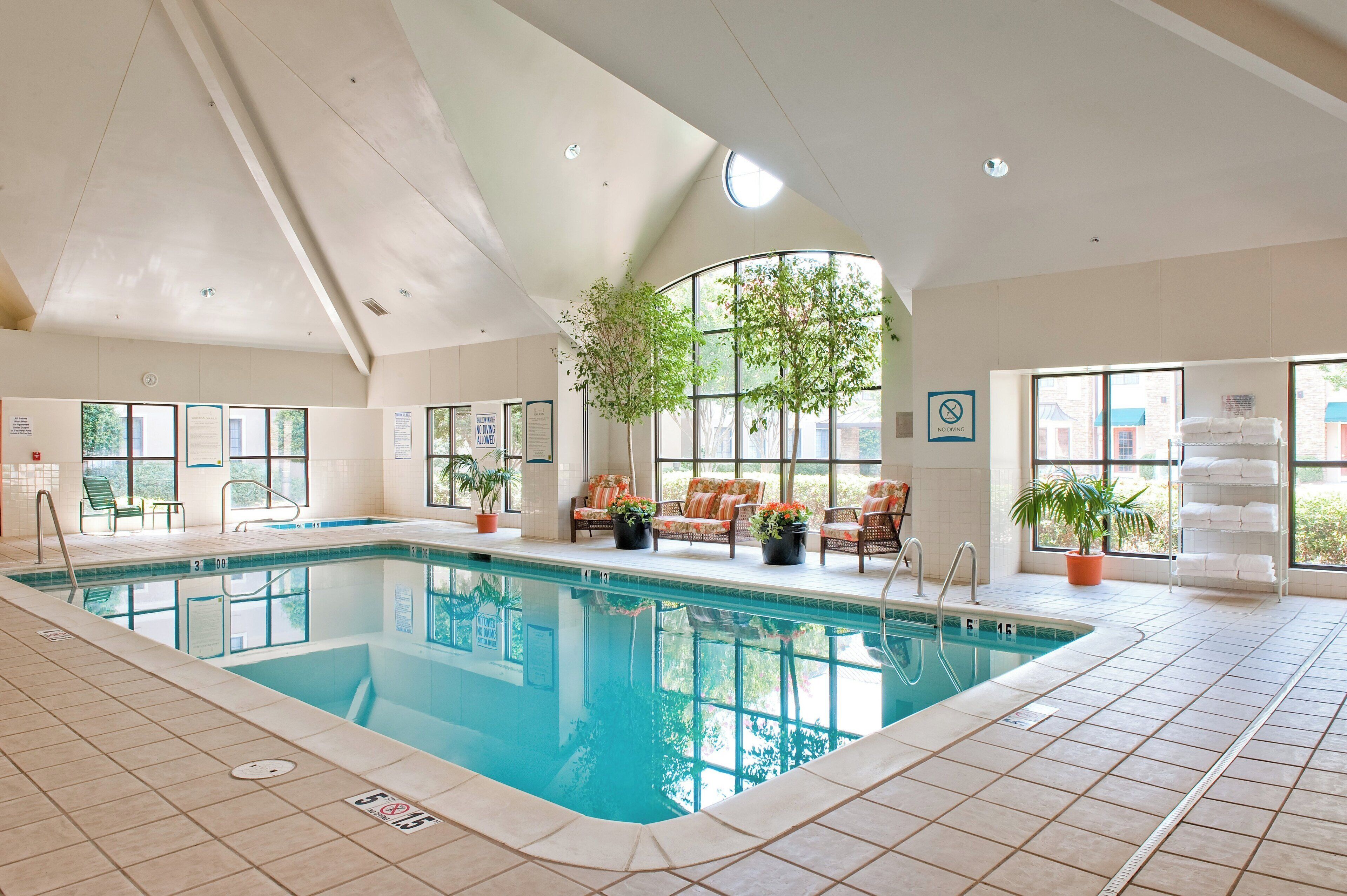 Indoor pool, open 8 AM to 10 PM, sun loungers