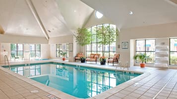 Indoor pool, open 8 AM to 10 PM, sun loungers