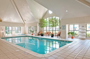 Indoor pool, open 8 AM to 10 PM, pool loungers