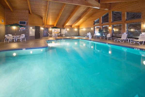 Indoor pool, open 8:00 AM to midnight, sun loungers