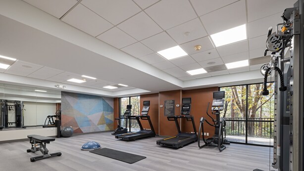 A gym with treadmills, elliptical machines, and weight equipment. - Candlewood Suites Birmingham - Inverness by IHG (Birmingham)