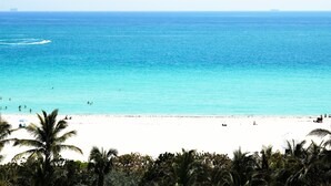 A beach with clear turquoise water, white sand, and palm trees. - Cadillac Hotel & Beach Club, Autograph Collection (Miami Beach)