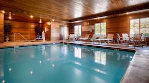 Indoor pool, open 7:00 AM to 10:00 PM, pool loungers
