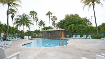 Outdoor pool, open 8:00 AM to 8:00 PM, sun loungers