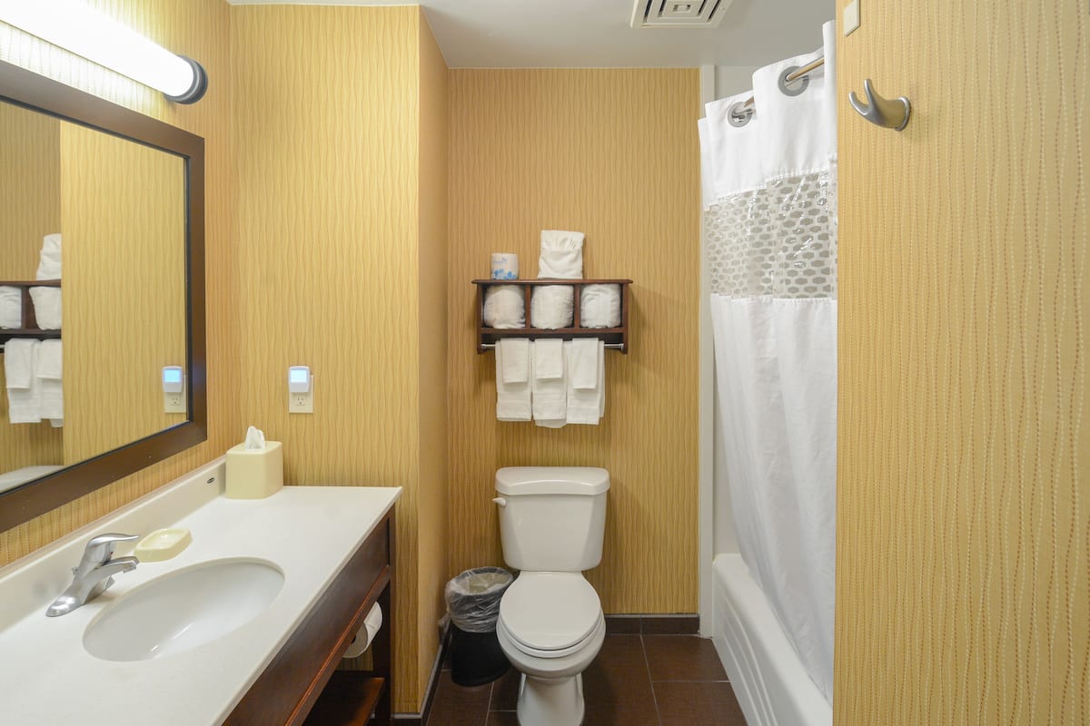 free toiletries, hair dryer, towels, soap