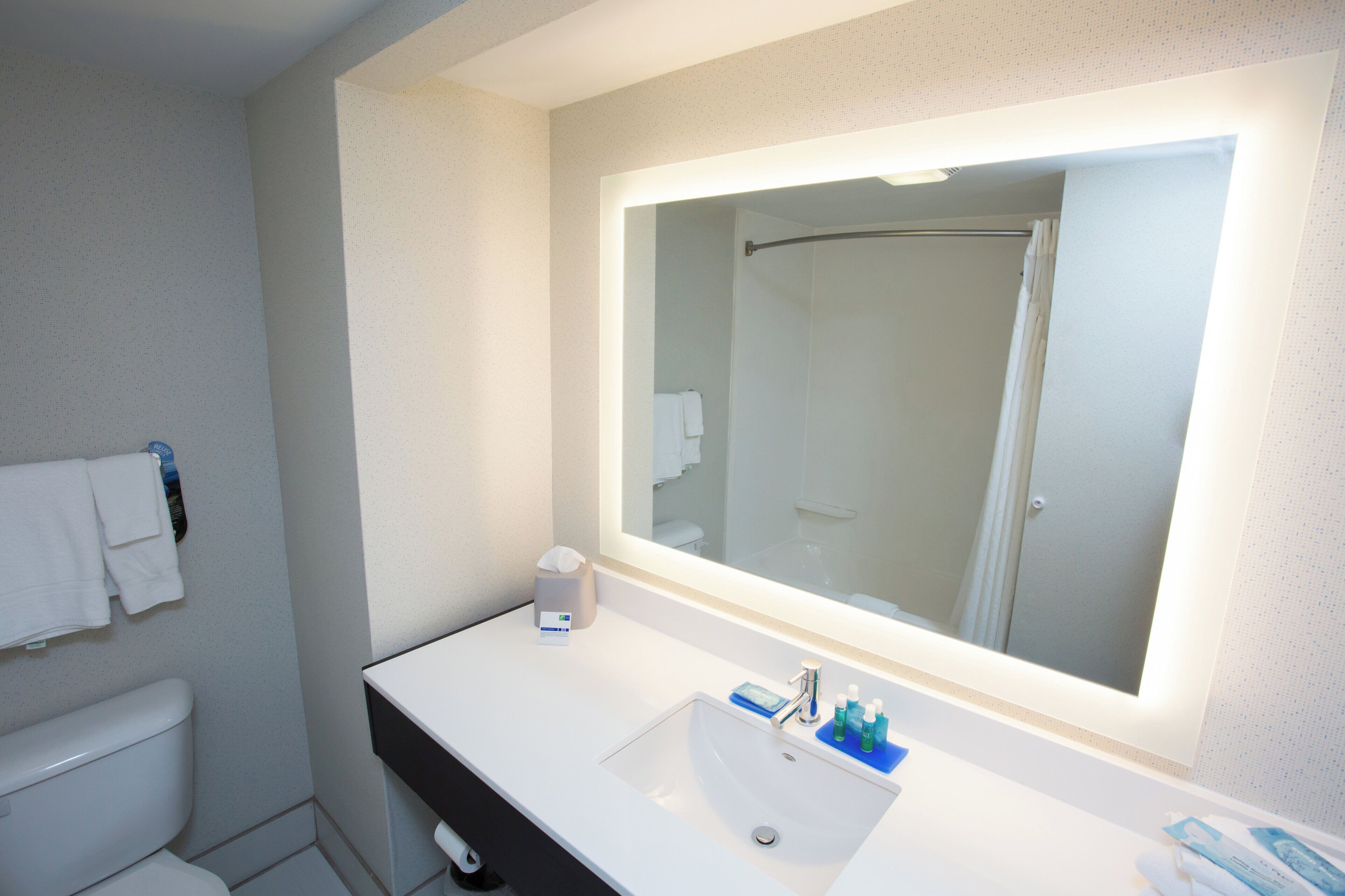 A bathroom with a white sink, a mirror, and a toilet.