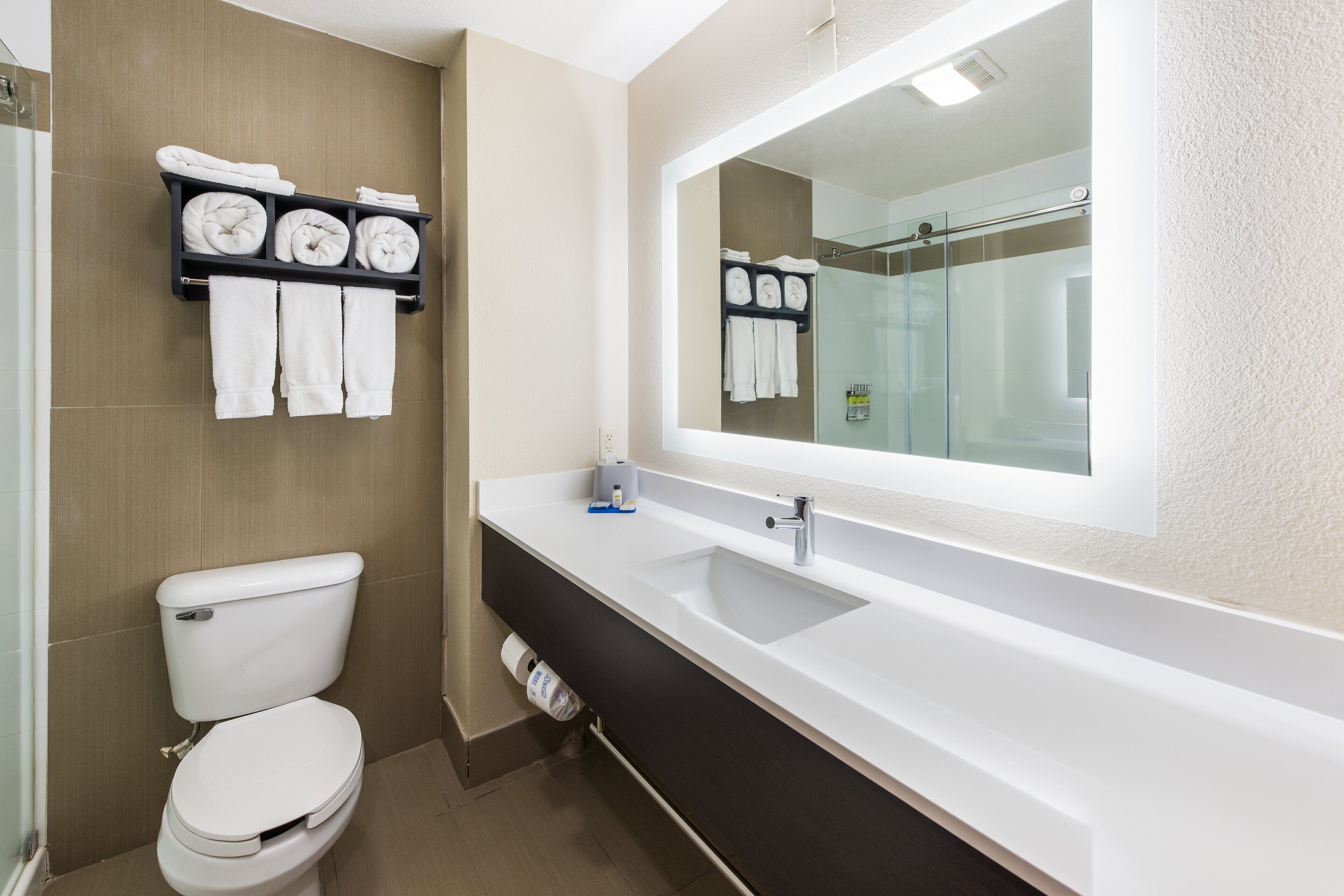 Habitación estándar, 2 camas de matrimonio | Baño | Ducha, secador de pelo y toallas