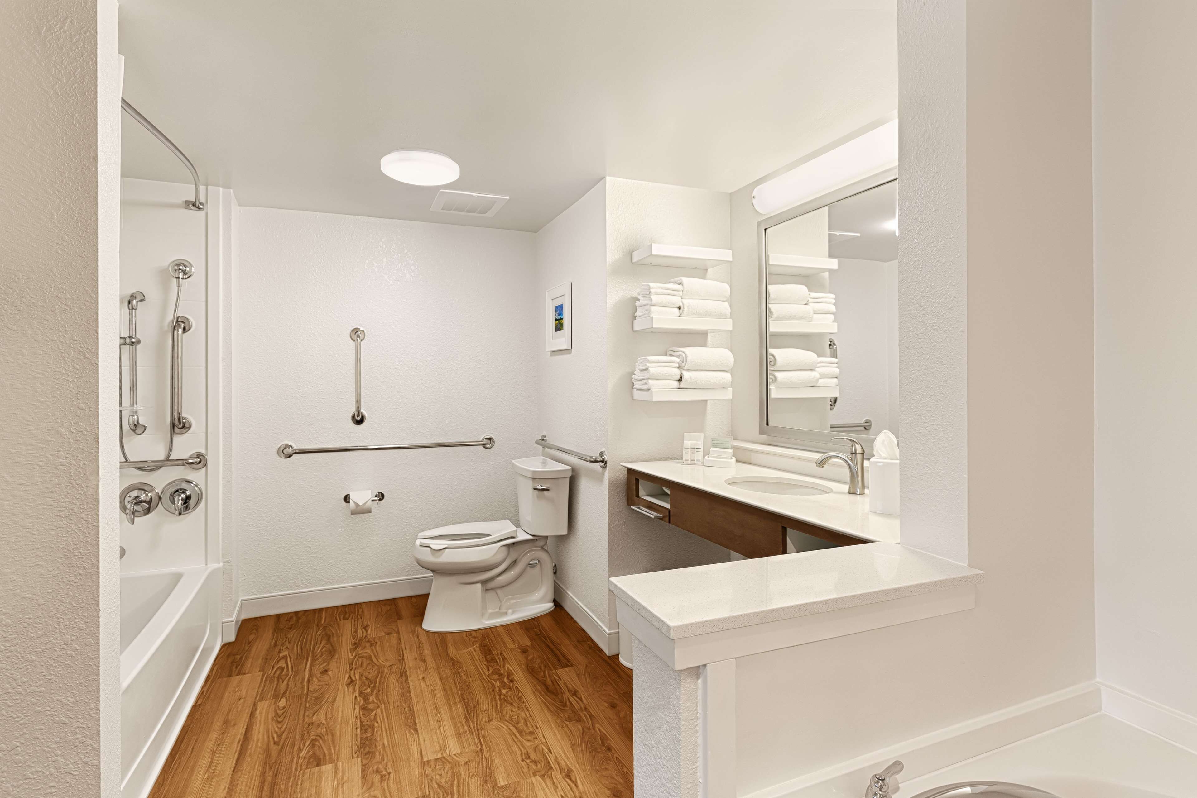 suite, 1 king bed, accessible, bathtub (mobility & hearing) | bathroom | shower, free toiletries, hair dryer, dressing gowns