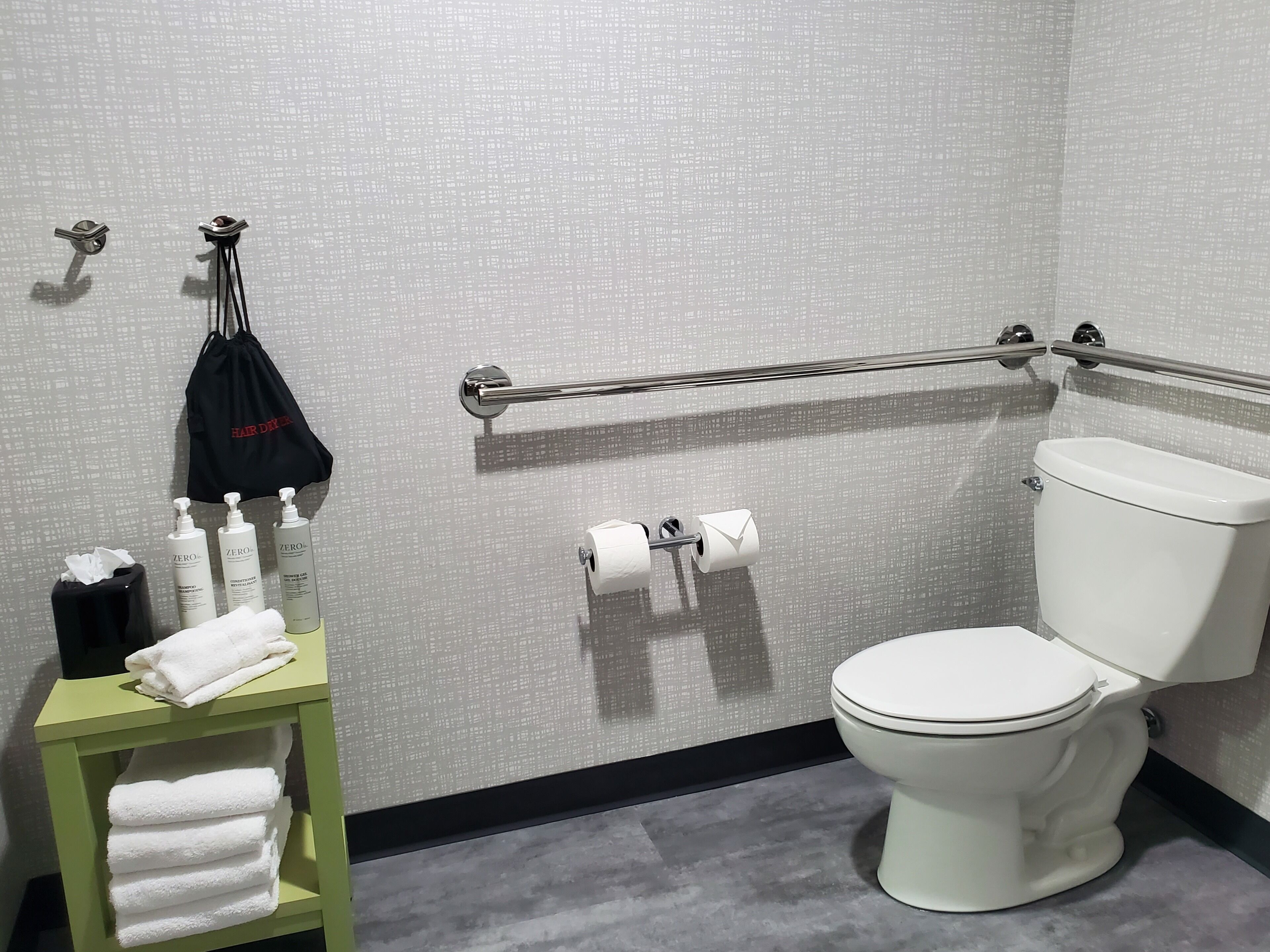 free toiletries, hair dryer, towels, soap