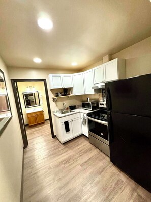 Mini-fridge, microwave, coffee/tea maker