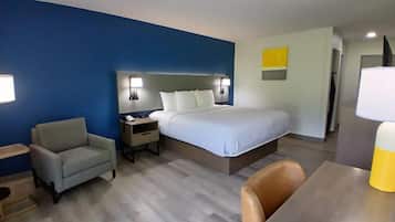 Premium bedding, pillowtop beds, desk, laptop workspace
