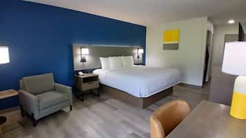 Premium bedding, pillowtop beds, desk, laptop workspace