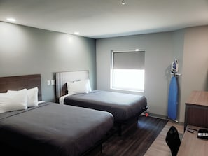 Standard Room, 2 Double Beds | Individually furnished, desk, blackout curtains, iron/ironing board