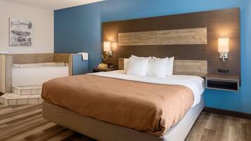 Down comforters, desk, blackout drapes, iron/ironing board