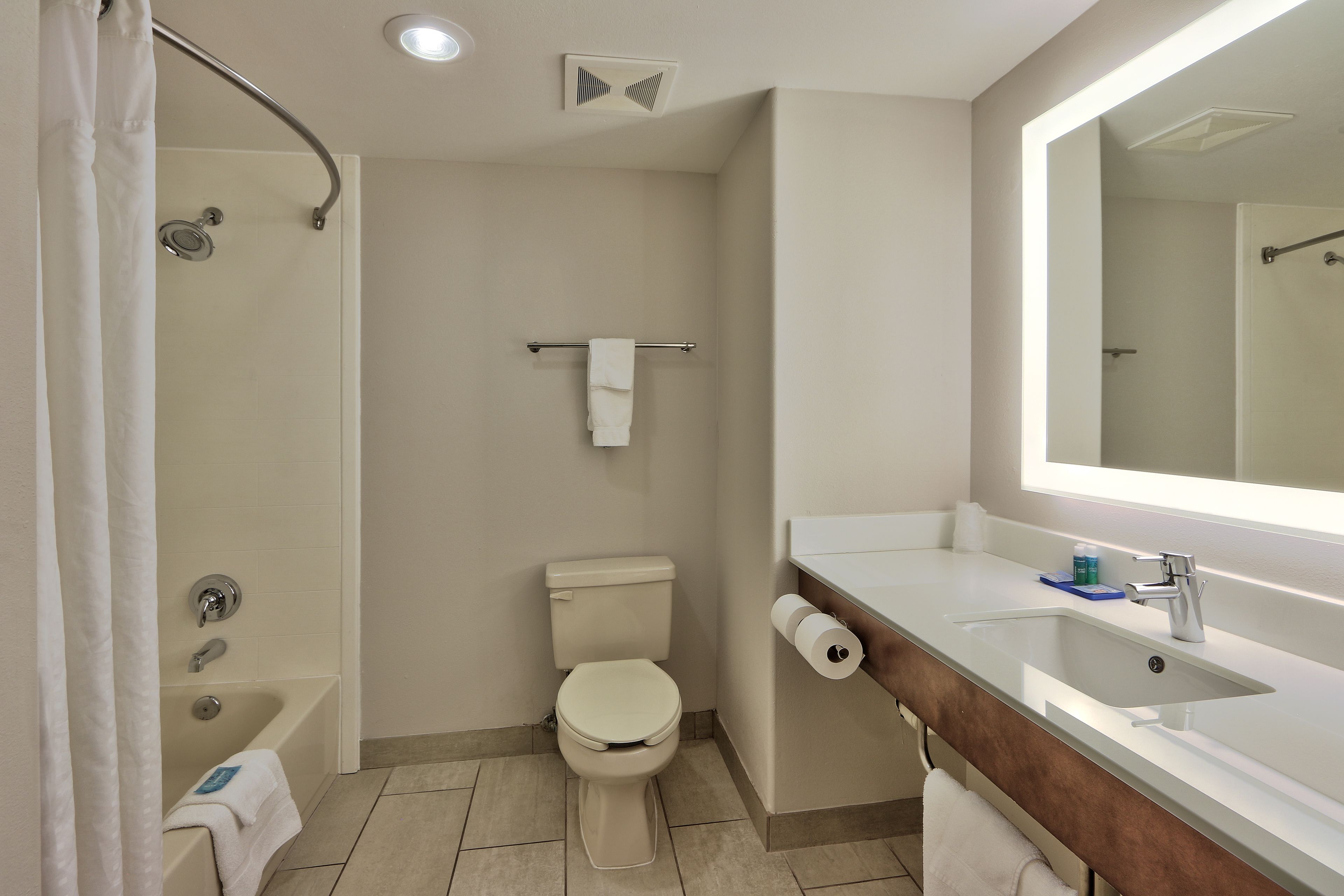 combined shower/bathtub, hair dryer, towels